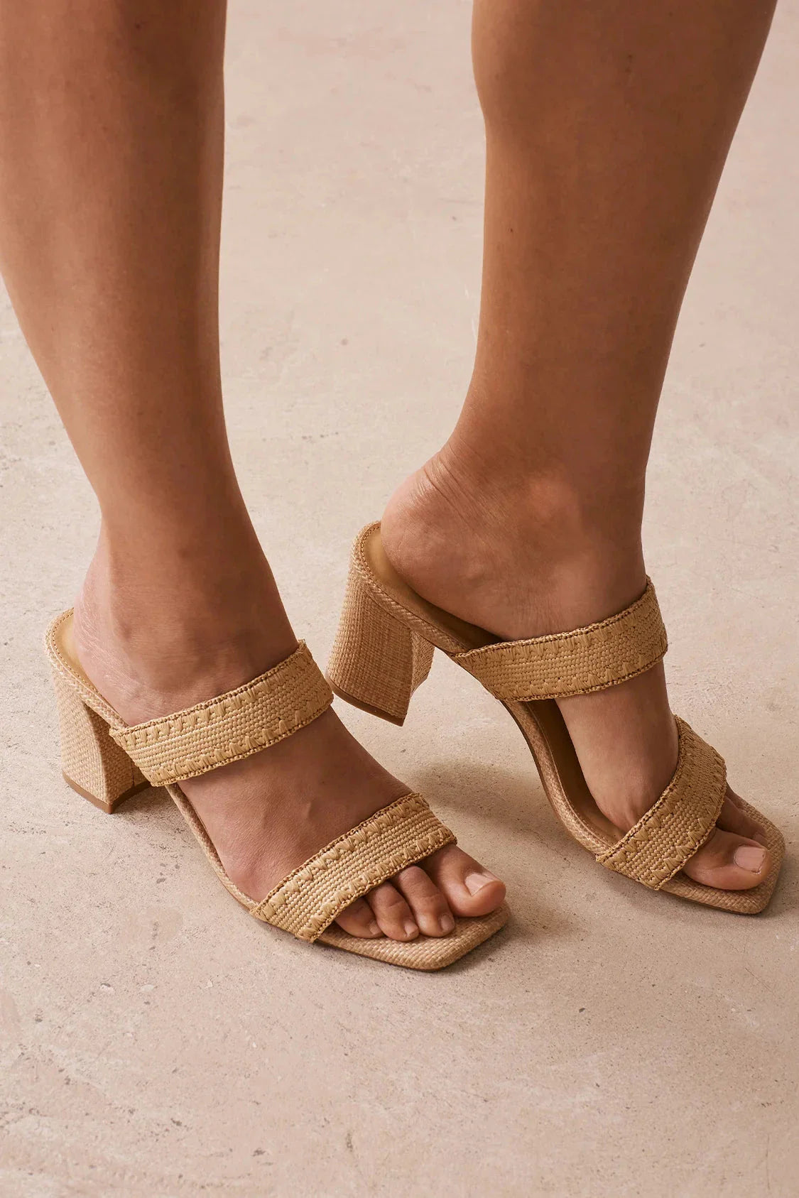 Corfu Raffia Double Strap Block Heels Natural