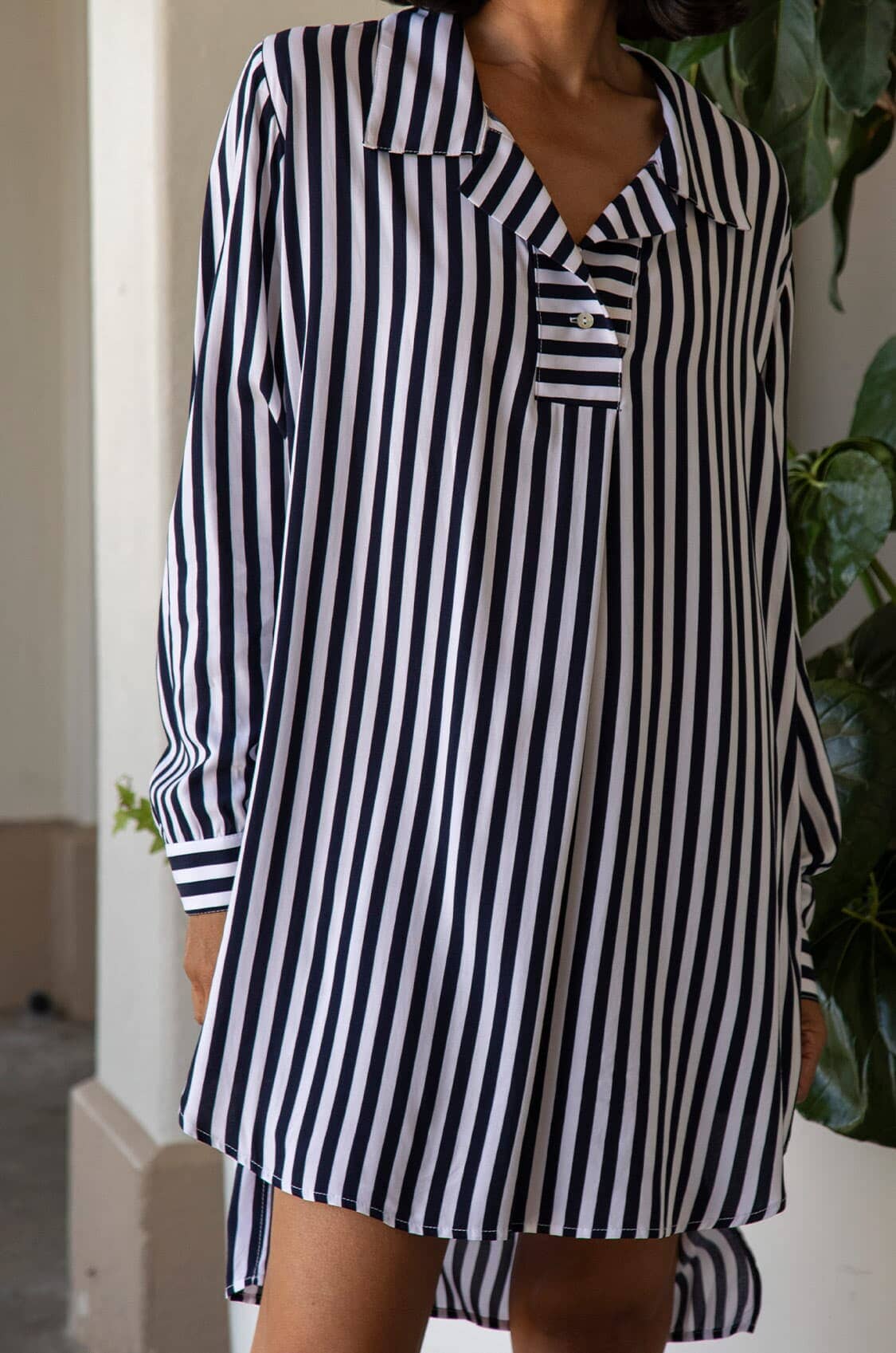 Monaco Striped Dress Shirt Navy and White