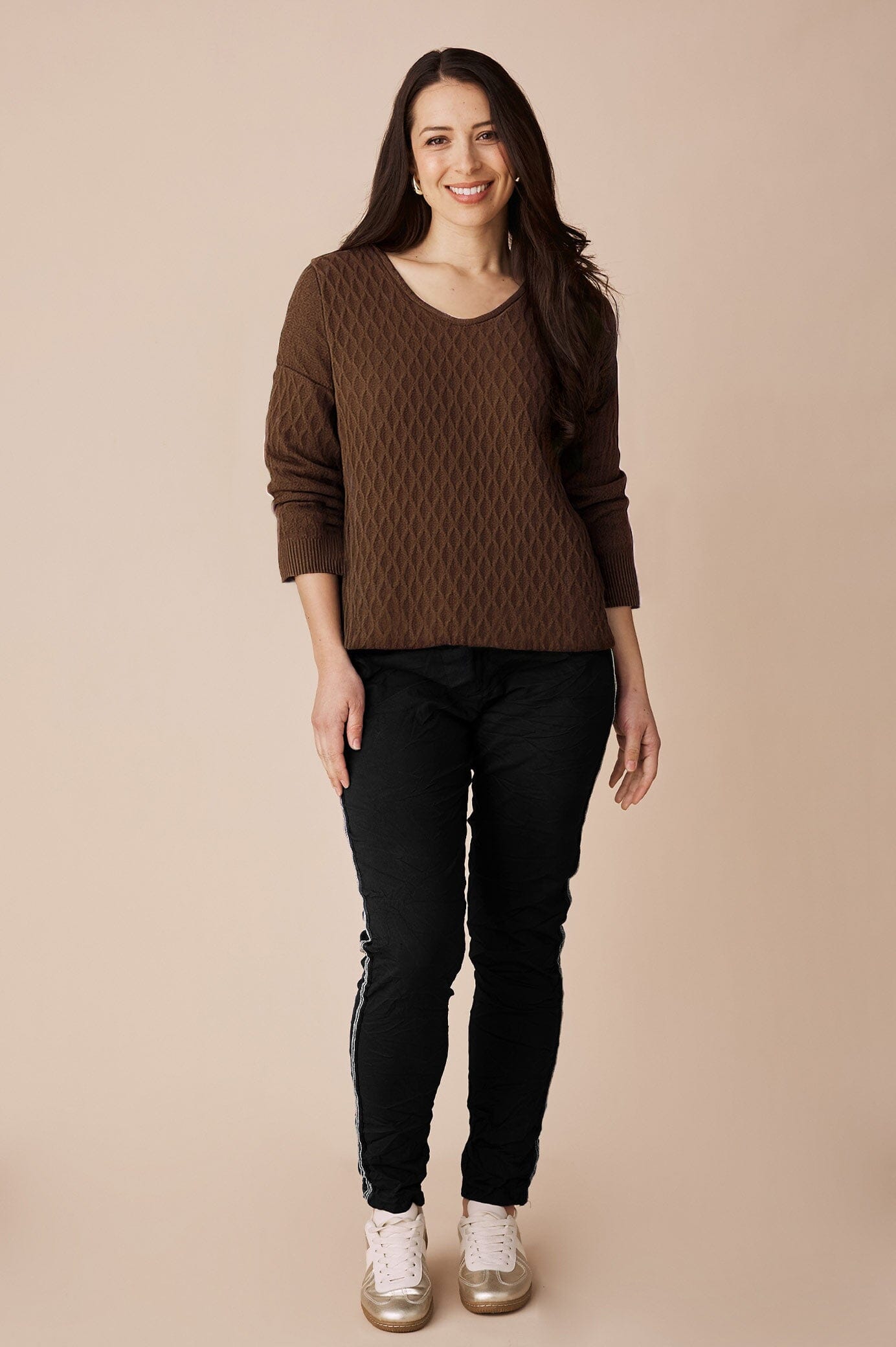 Kayla V-Neck Jumper Brown