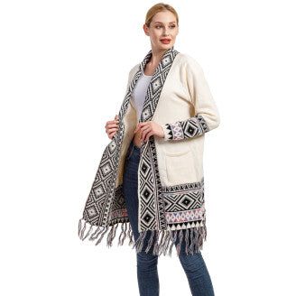Aztec Print Longline Cardigan