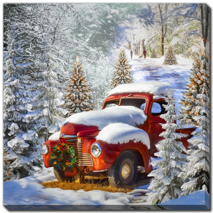 Christmas Truck In Snow Canvas Print