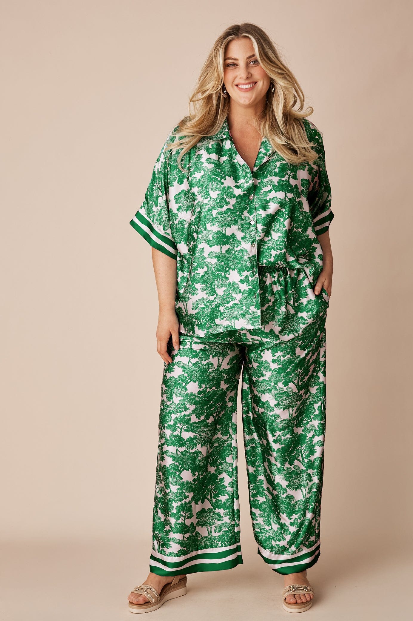 Lisa Print Pants Emerald