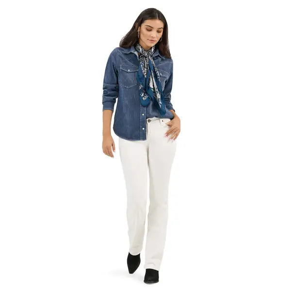 Wrangler Retro Women's Airy Vintage Cowboy Snap Shirt in Blue