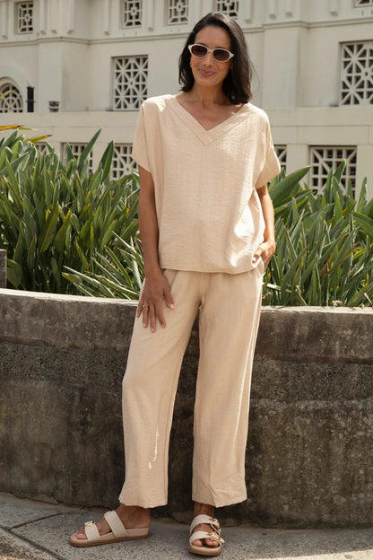 Gemma Straight Leg Tie Waist Pants Taupe