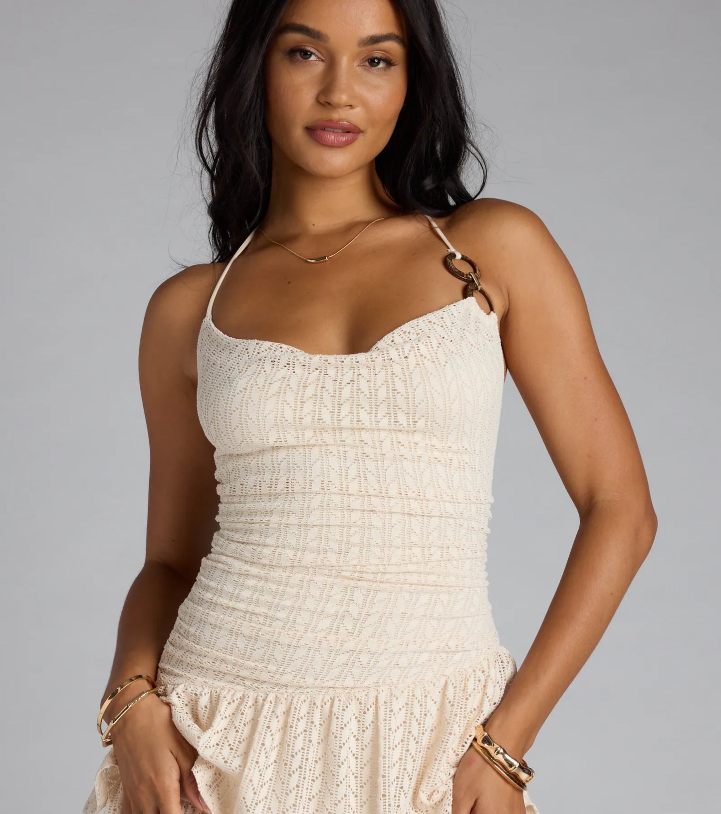 Such A Cutie Halter Ruffle Mini Dress