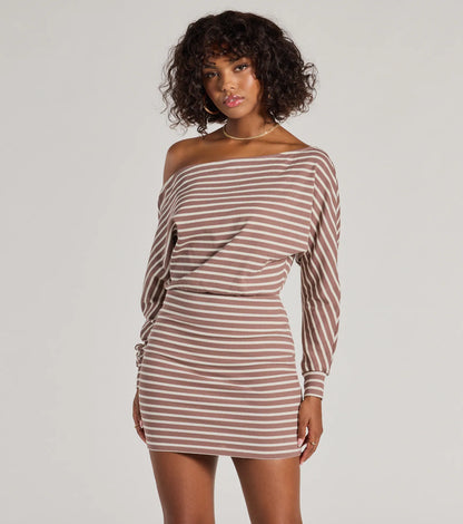 Stripes In Style Off The Shoulder Mini Dress
