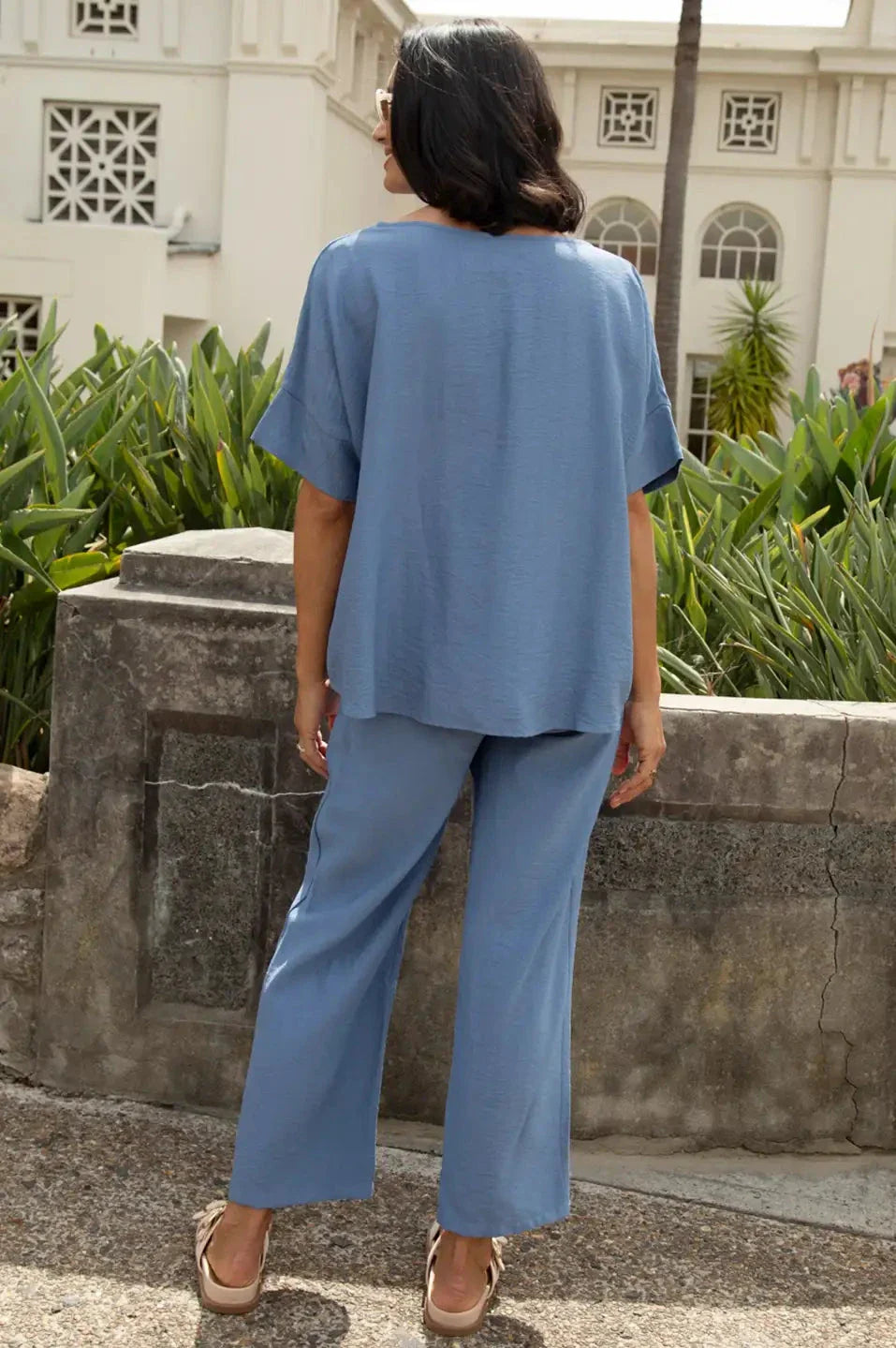 Gemma Straight Leg Tie Waist Pants Light Blue