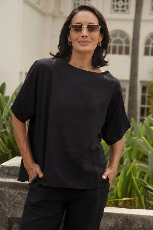 Gemma Short Sleeve Round Neck Top Black