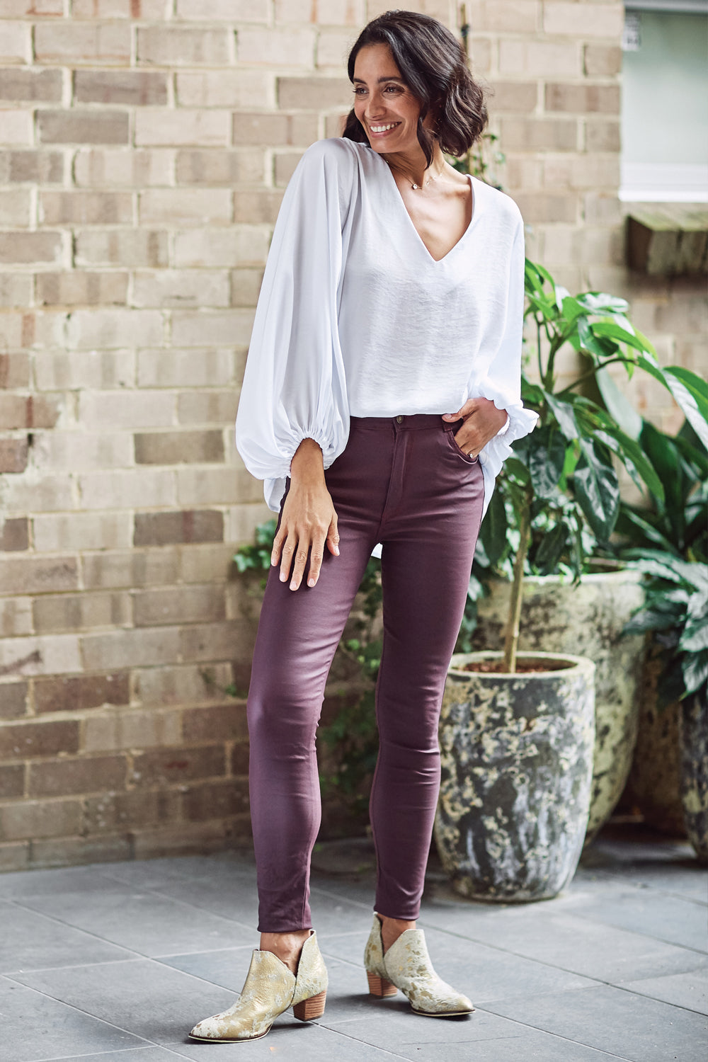 Amber Coated Skinny Jeans Burgundy