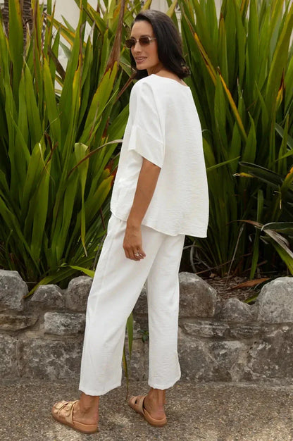 Gemma Straight Leg Tie Waist Pants White
