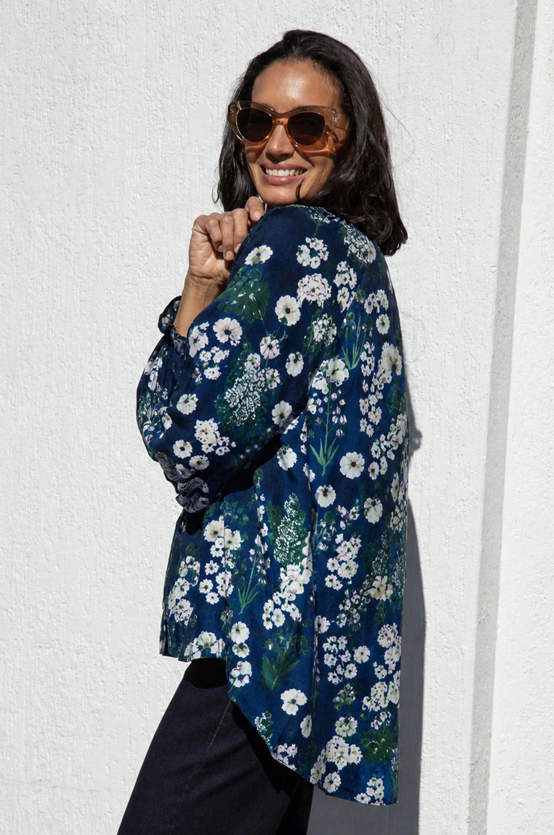 Lissy Floral Long Sleeve Top Navy