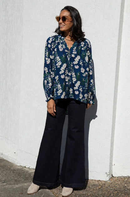 Lissy Floral Long Sleeve Top Navy