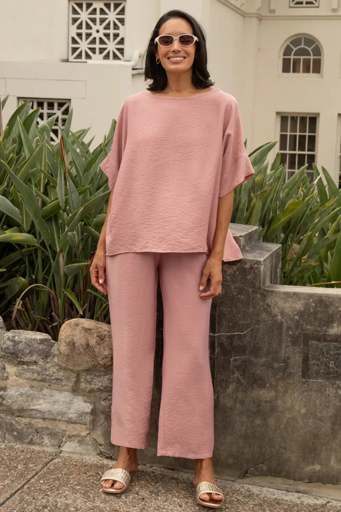 Gemma Straight Leg Tie Waist Pants Rose