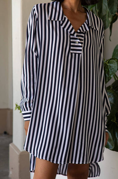Monaco Striped Dress Shirt Navy and White