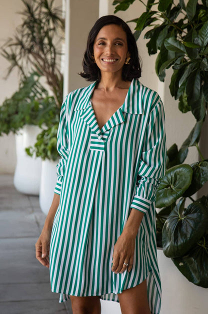 Monaco Striped Dress Shirt Emerald and White