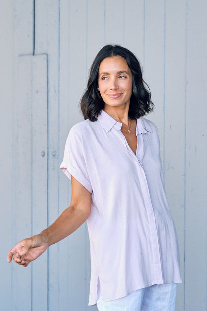 Lindsey Short Sleeve Collared Top Lilac