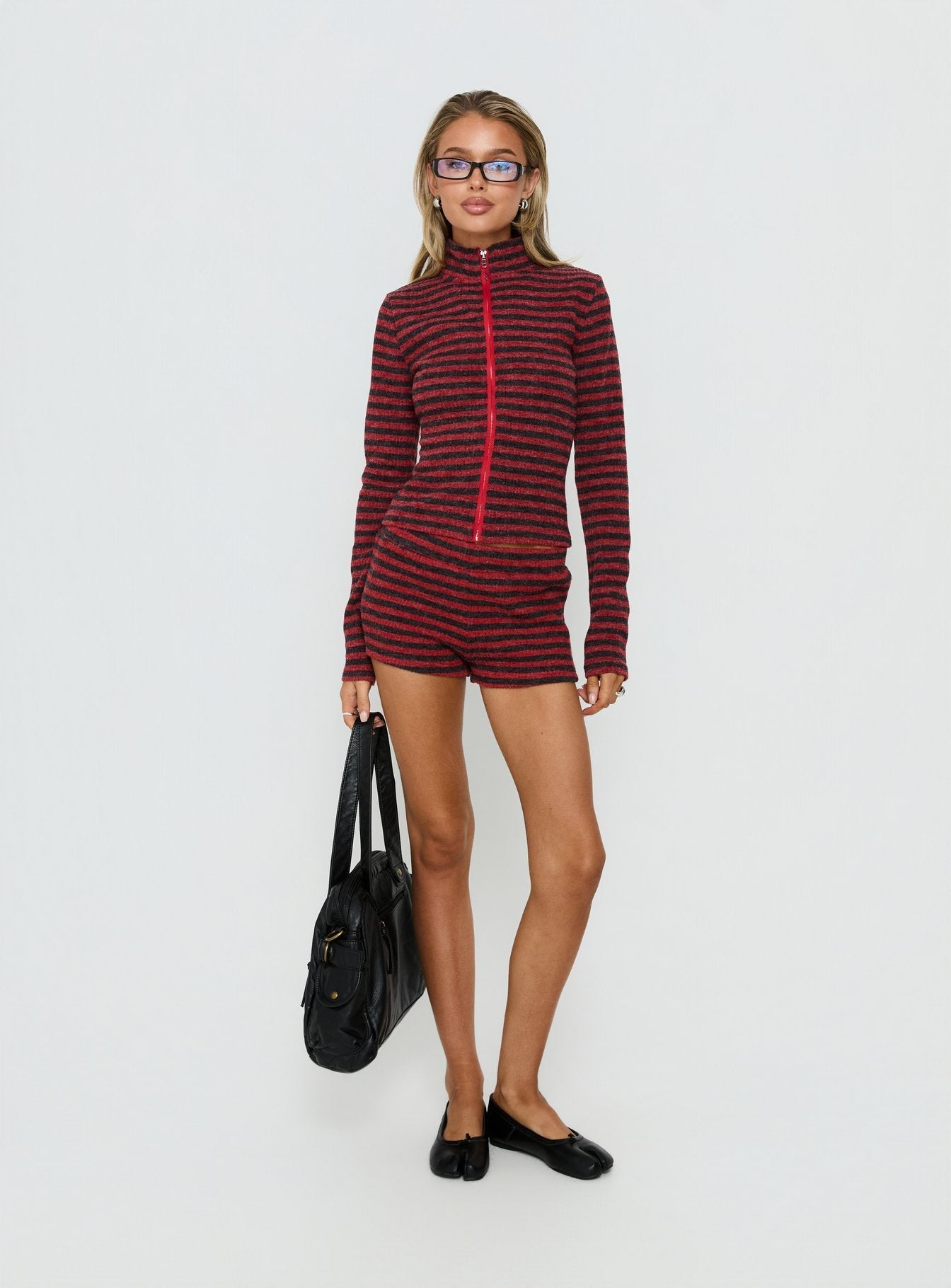 Housewife Knit Shorts Red Stripe