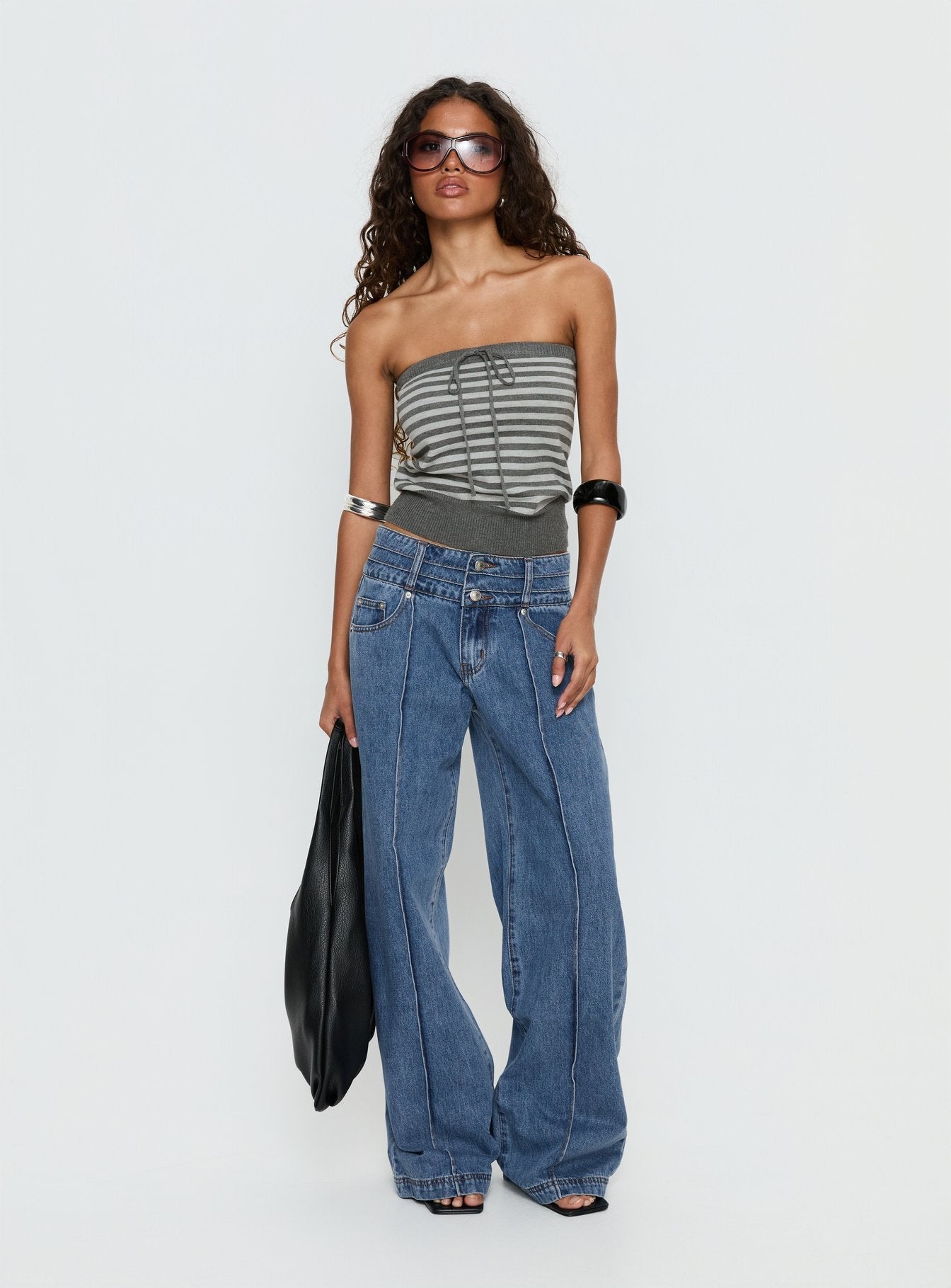 Lissey Strapless Knit Top Grey Stripe