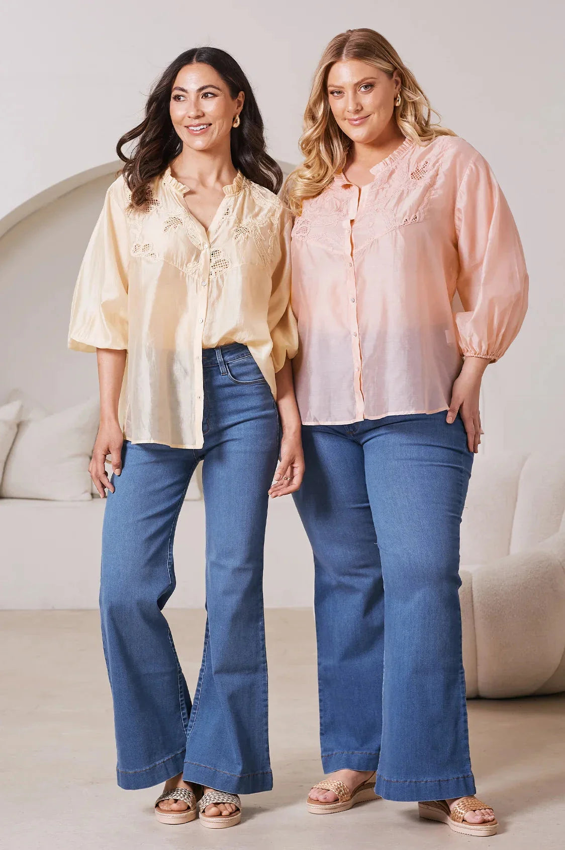 Aria Embroidered 3/4 Sleeve Top Butter Yellow