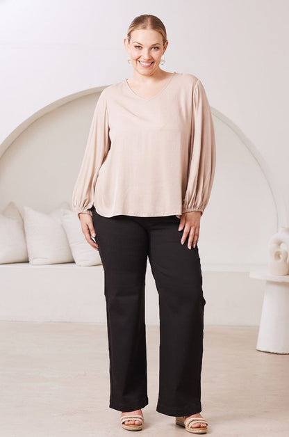 Sophia V-Neck Long Sleeve Top Taupe