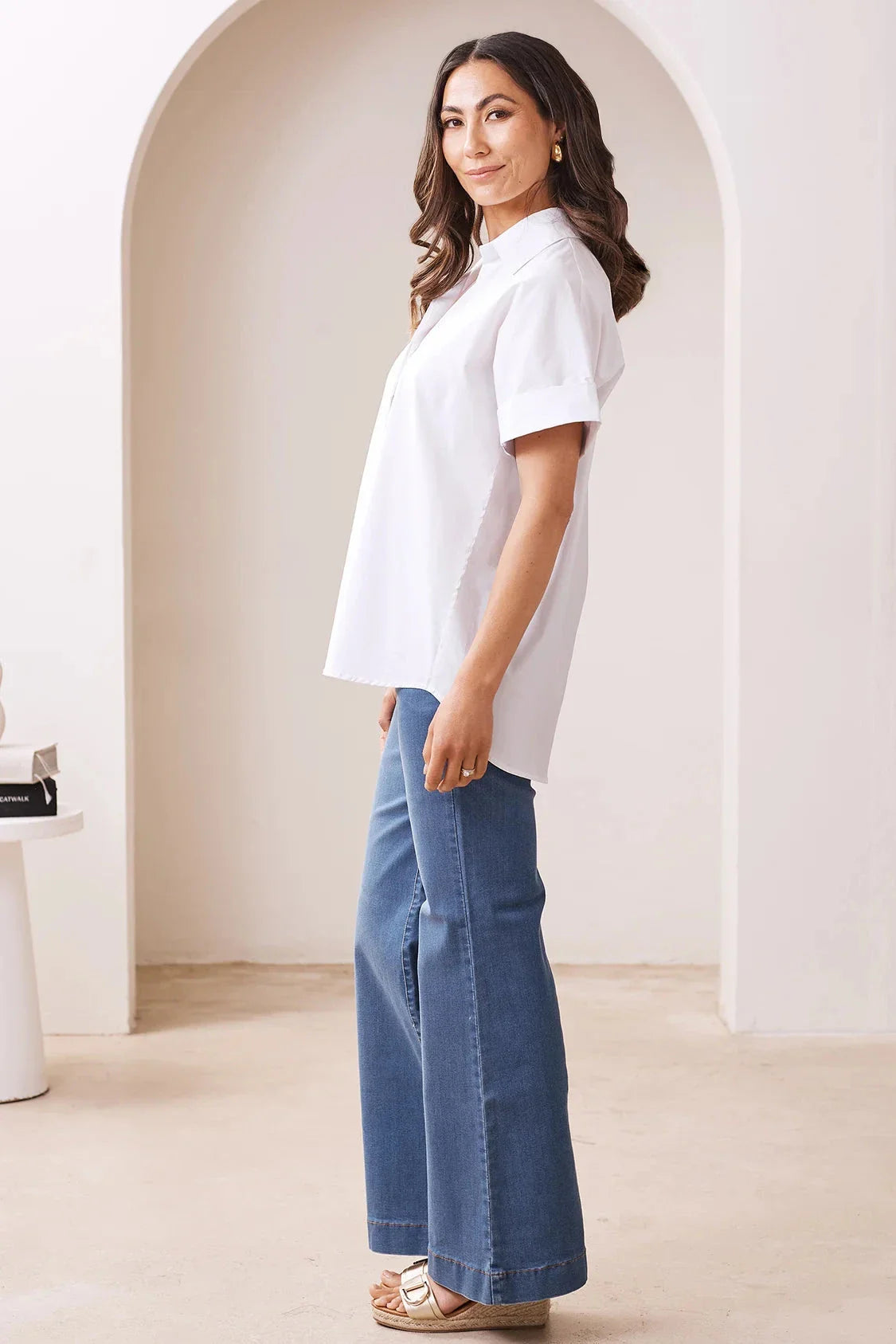 Tia Short Sleeve Cotton Top in White