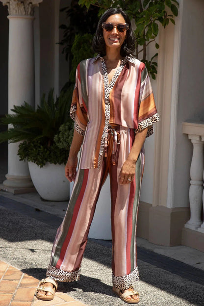 Stella Straight Leg Tie Striped Animal Print Pants