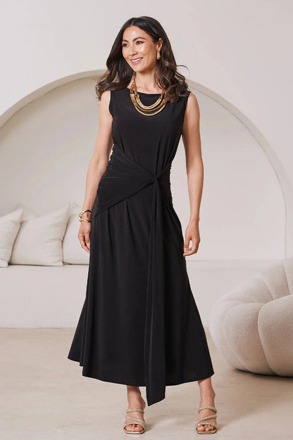 Angelica Sleeveless Midi Dress in Black
