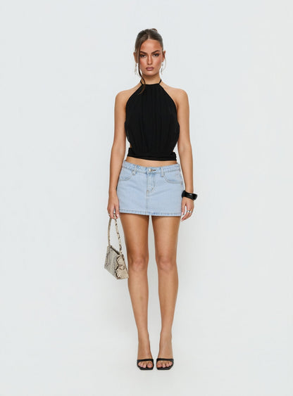 Baxon Low Rise Micro Denim Skort Light Blue Wash