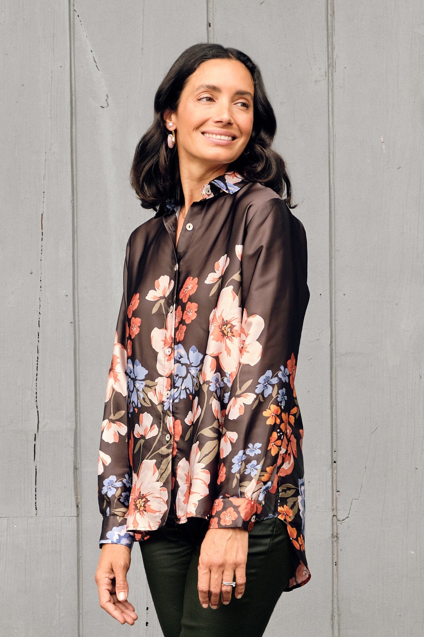 Milena Collared Long Sleeve Shirt Charcoal