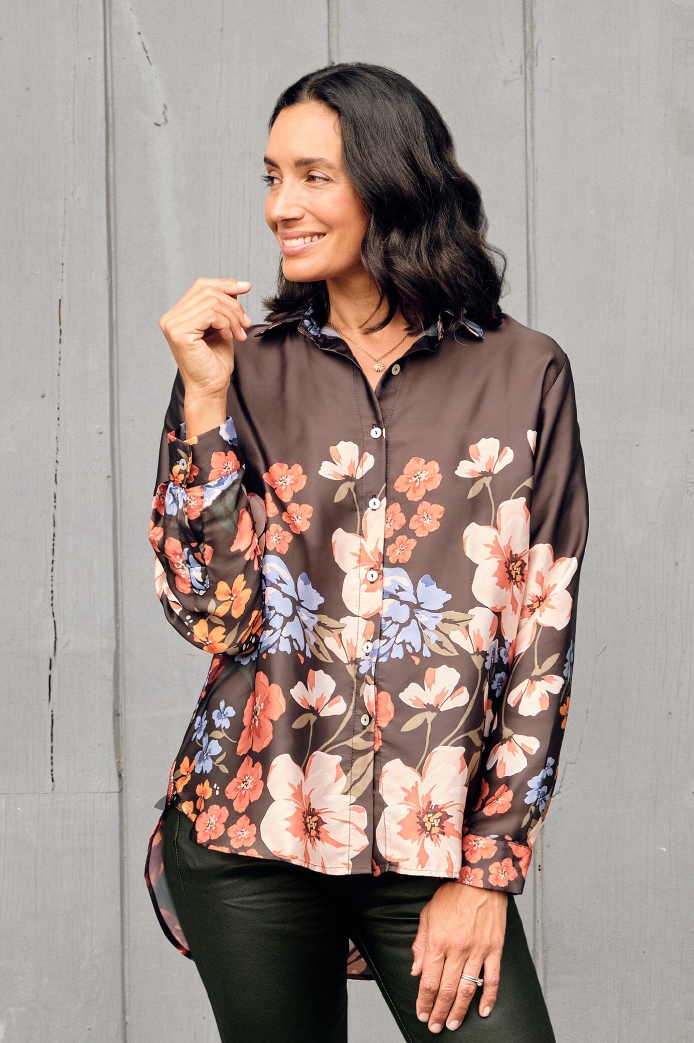 Milena Collared Long Sleeve Shirt Charcoal
