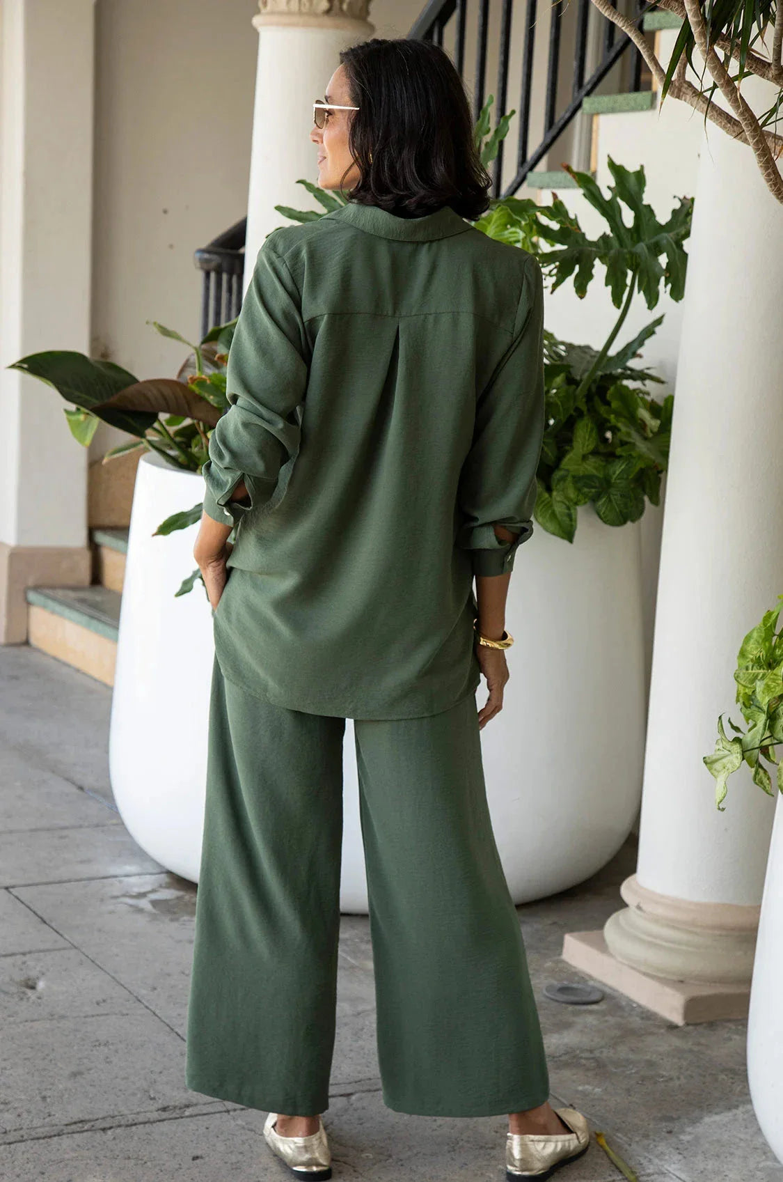 Paola Long Sleeve Collared Top Olive - Pre Order