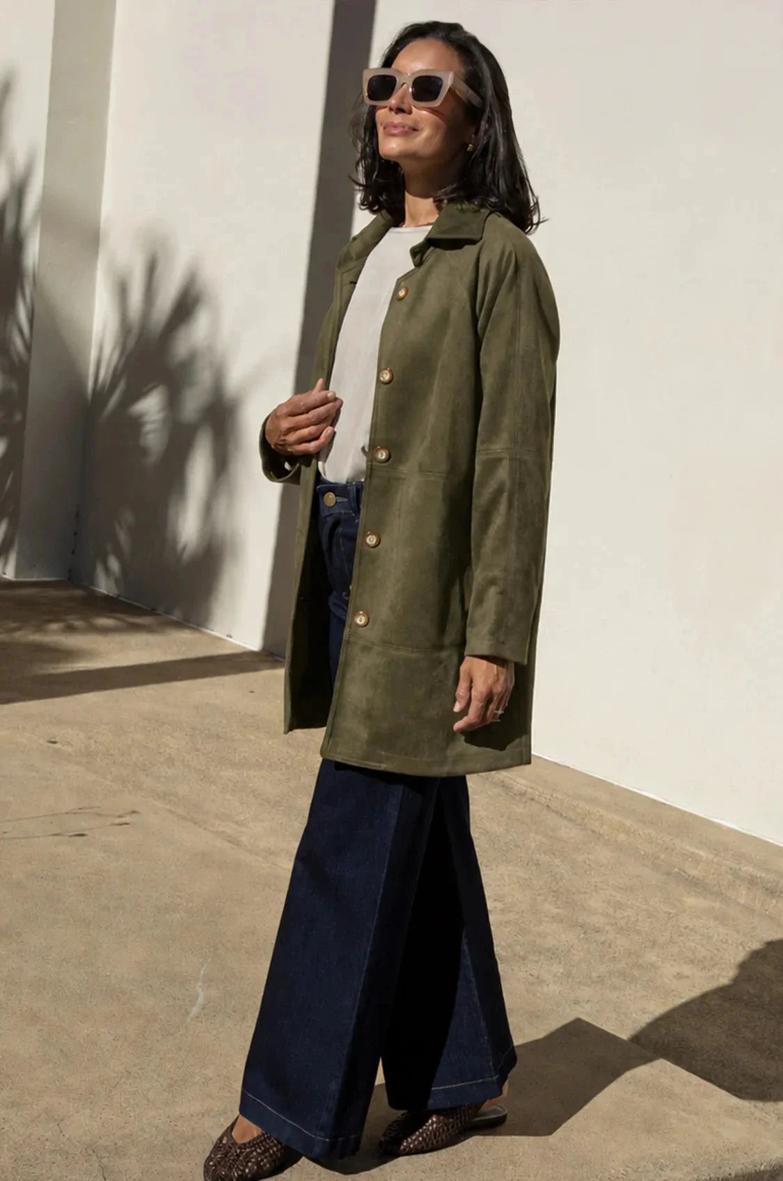 Vanessa Faux Suede Coat Olive