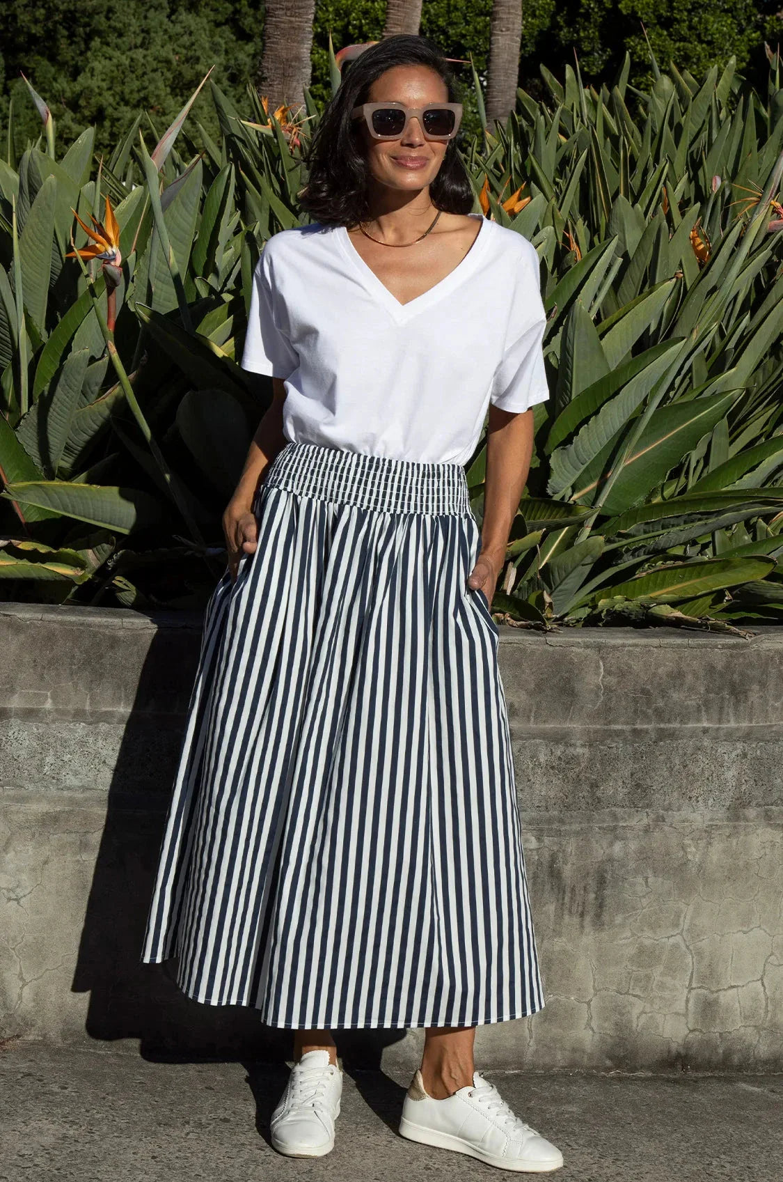 Brooke Midi A-Line Skirt Striped Navy & White