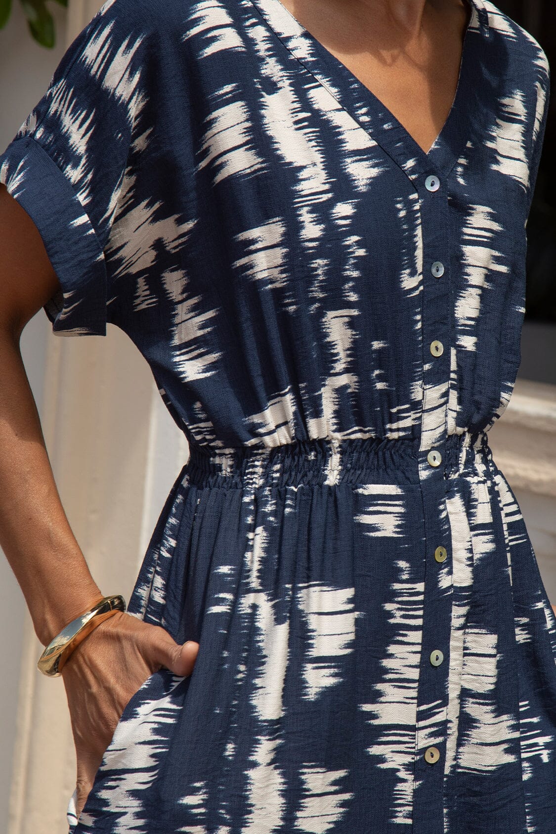 Campania Short Sleeve Dress in Navy
