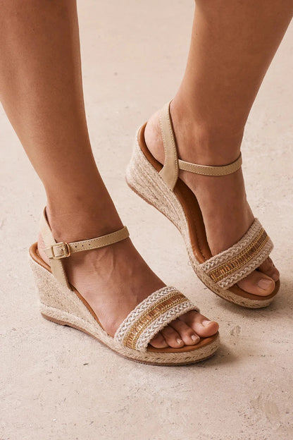 Tayla Rhinestone Woven Wedges Natural