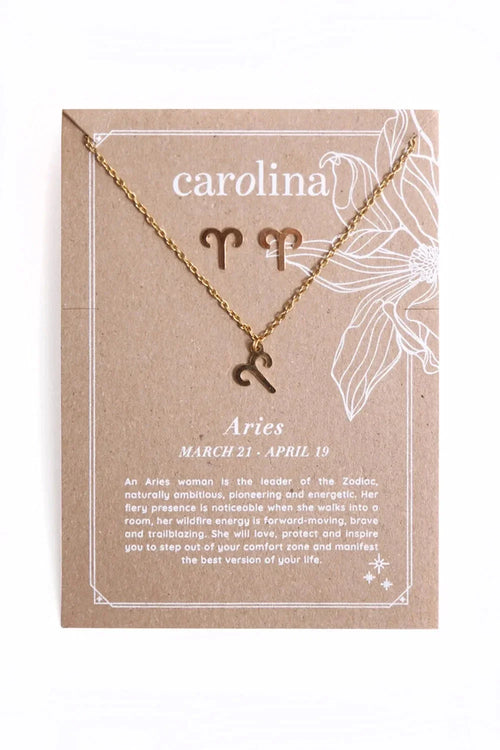 Aries Zodiac Necklace & Earring Set