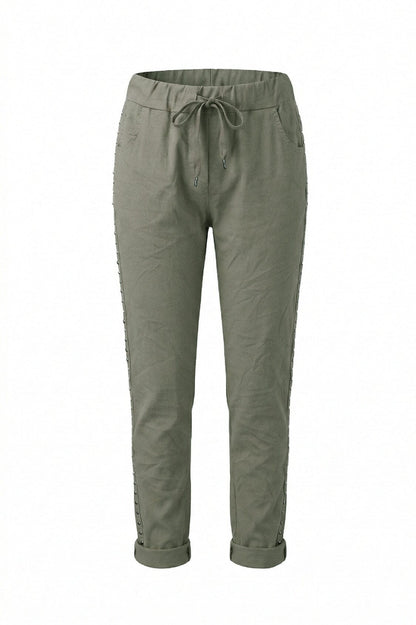 Abbie Studded Crinkle Jogger Military Green