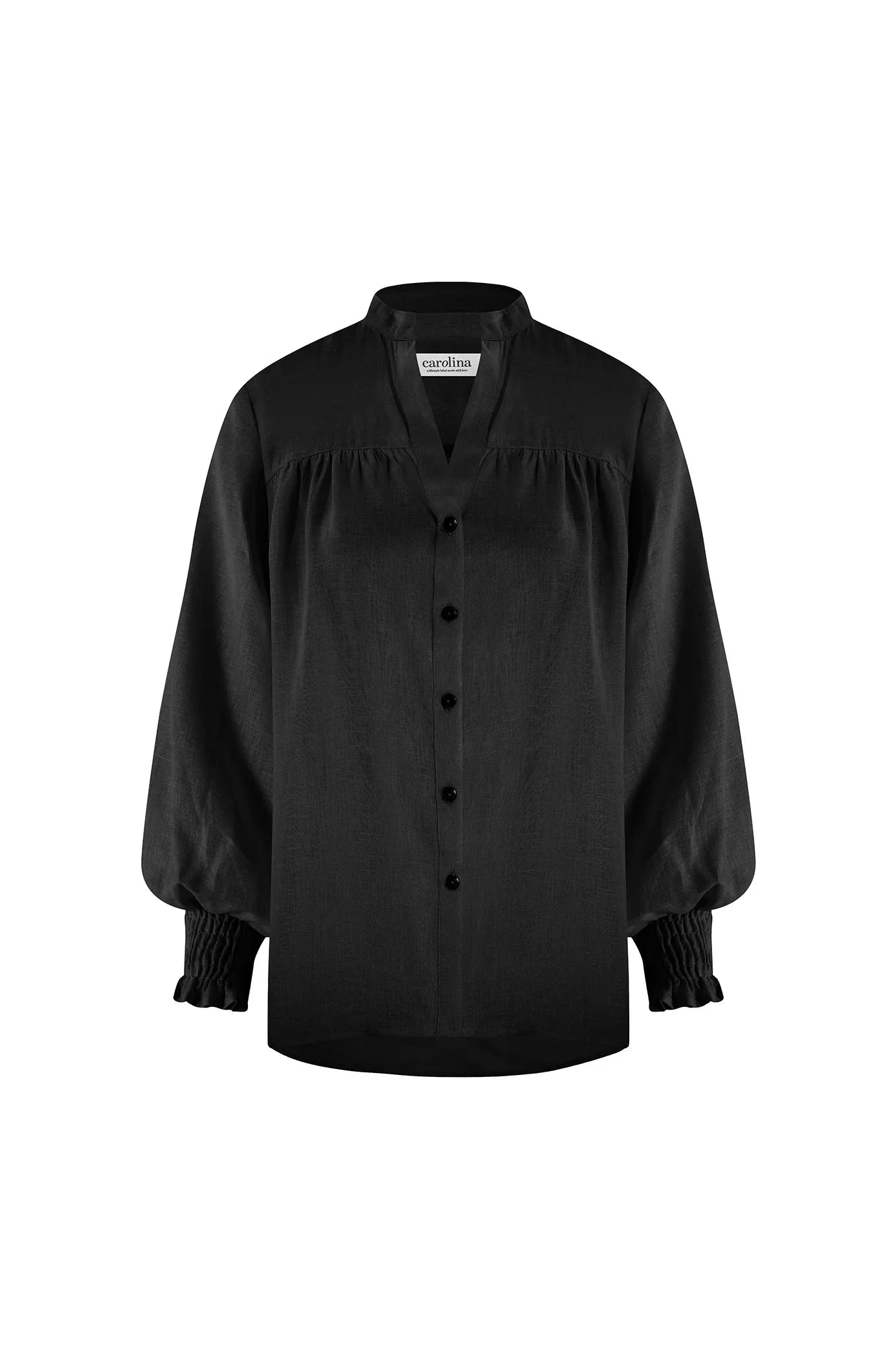 Adriana Long Sleeve Linen Top in Black
