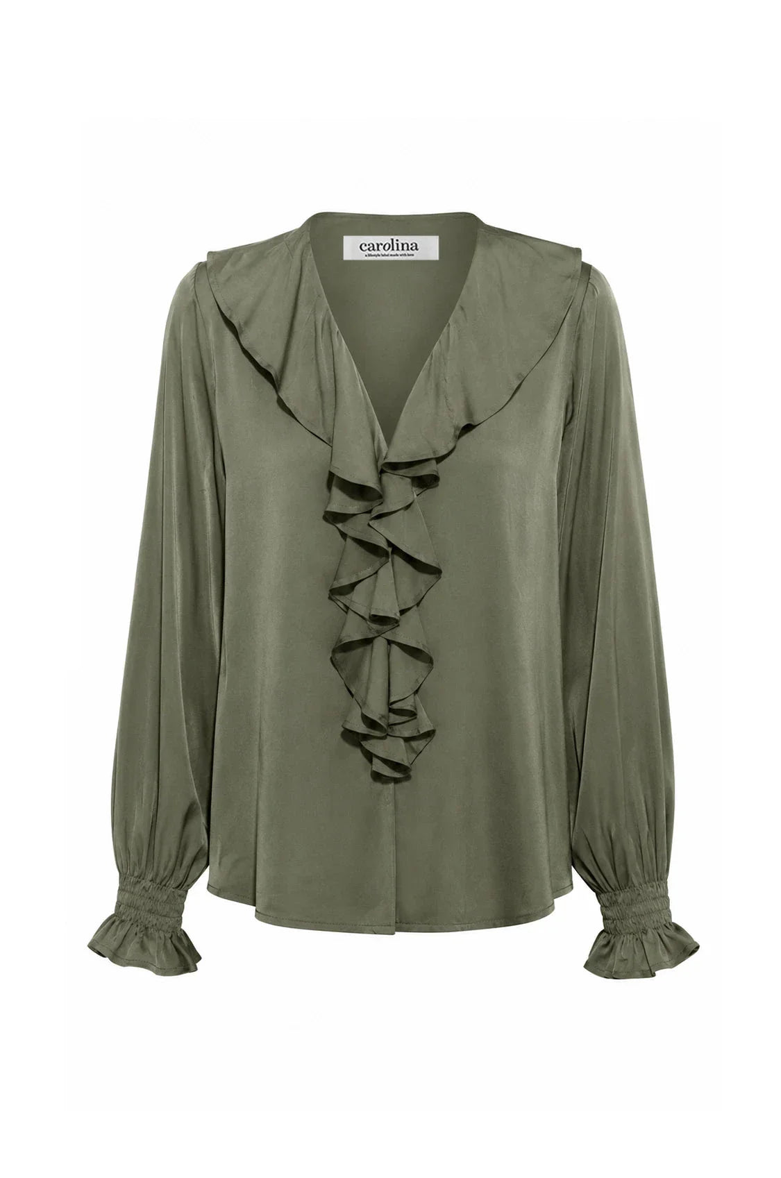 Alyssa Ruffle V-Neck Long Sleeve Top Olive