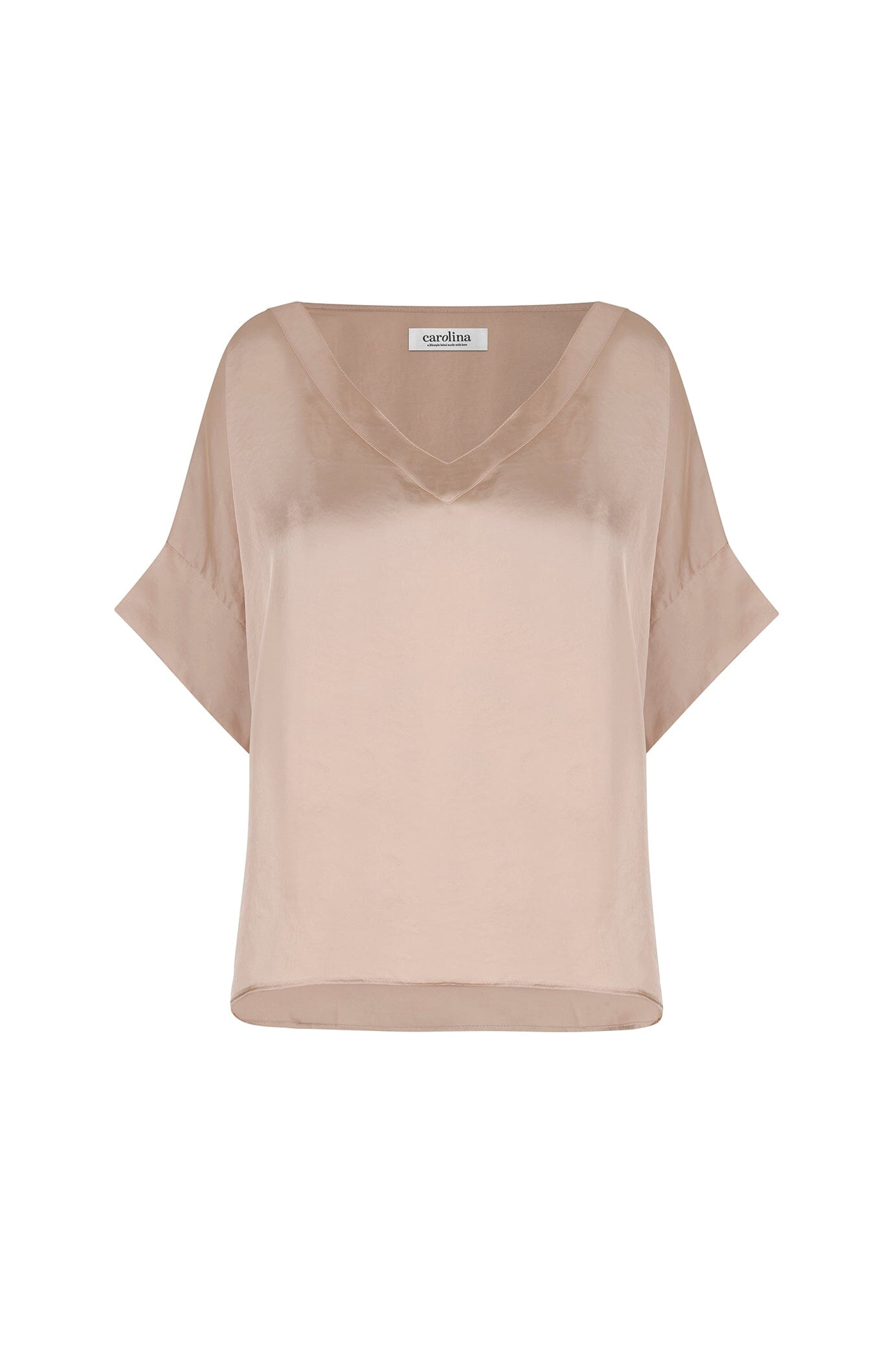Bianca Short Sleeve Top Almond with V Neck