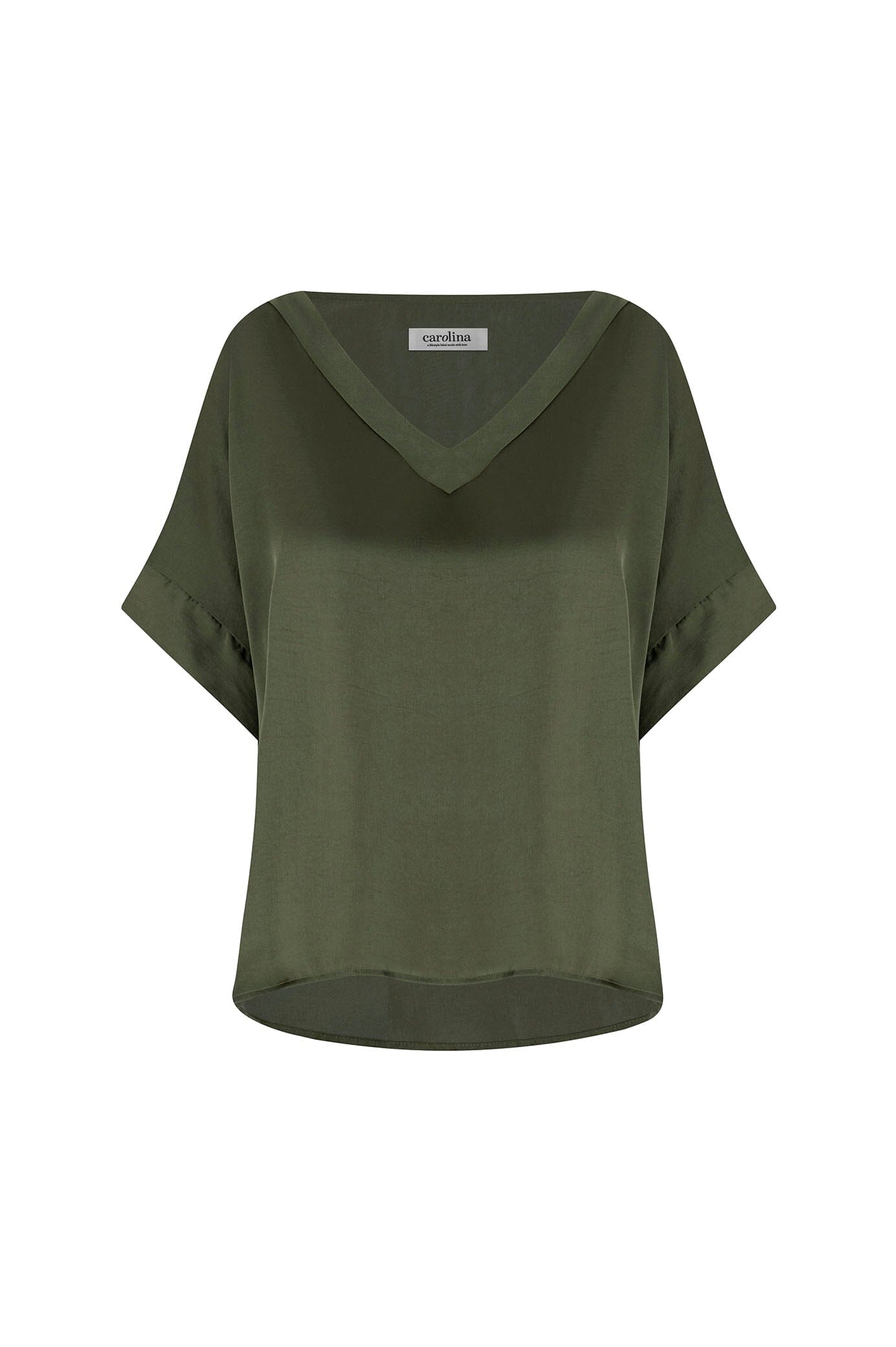 Bianca Short Sleeve Top Olive with V Neck