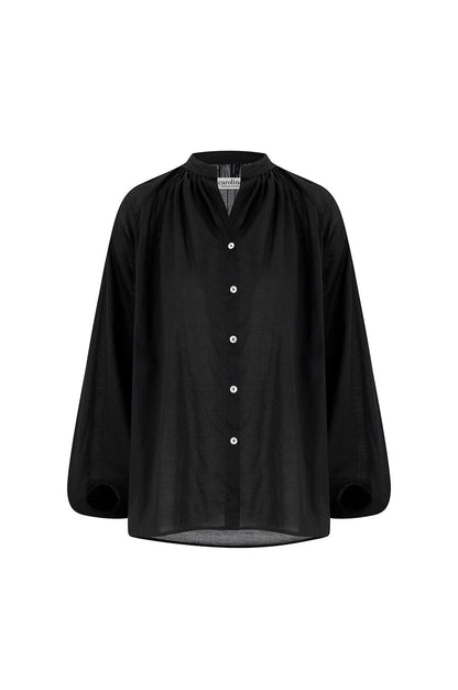 Carmen Long Sleeve Cotton Top in Black