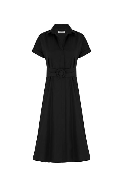 Celia Short Sleeve Midi Dress in Black