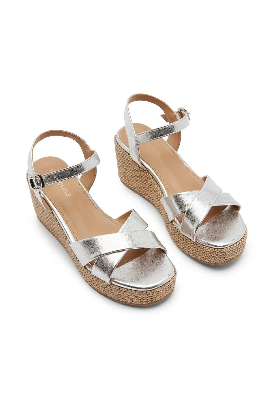 Chiara Cross Strap Wedges Metallic Silver
