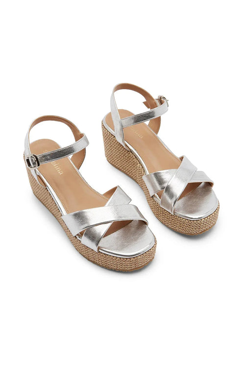 Chiara Cross Strap Wedges Metallic Silver