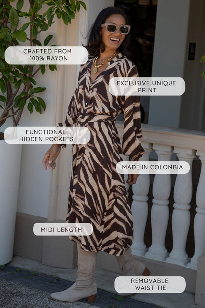 Evelyn Animal Print Long Sleeve Dress in Chocolate