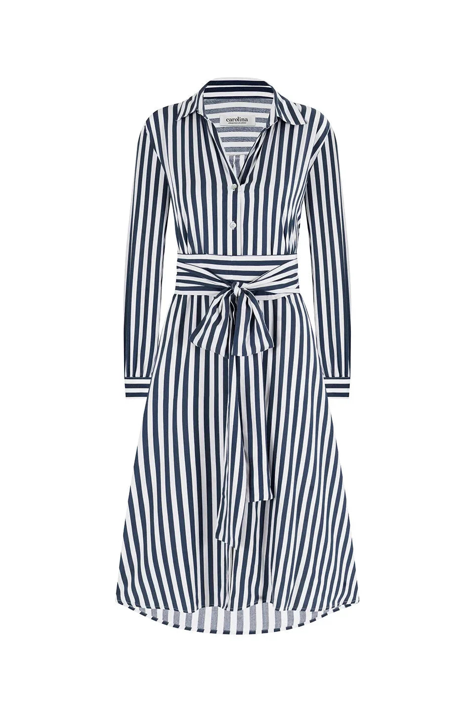 Francesca Long Sleeve Striped Midi Dress Navy and White