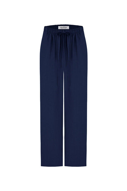 Gemma Straight Leg Tie Waist Pants Navy