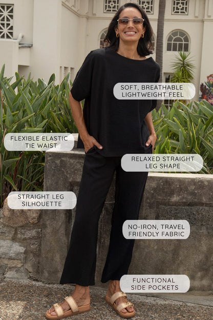 Gemma Straight Leg Tie Waist Pants Black