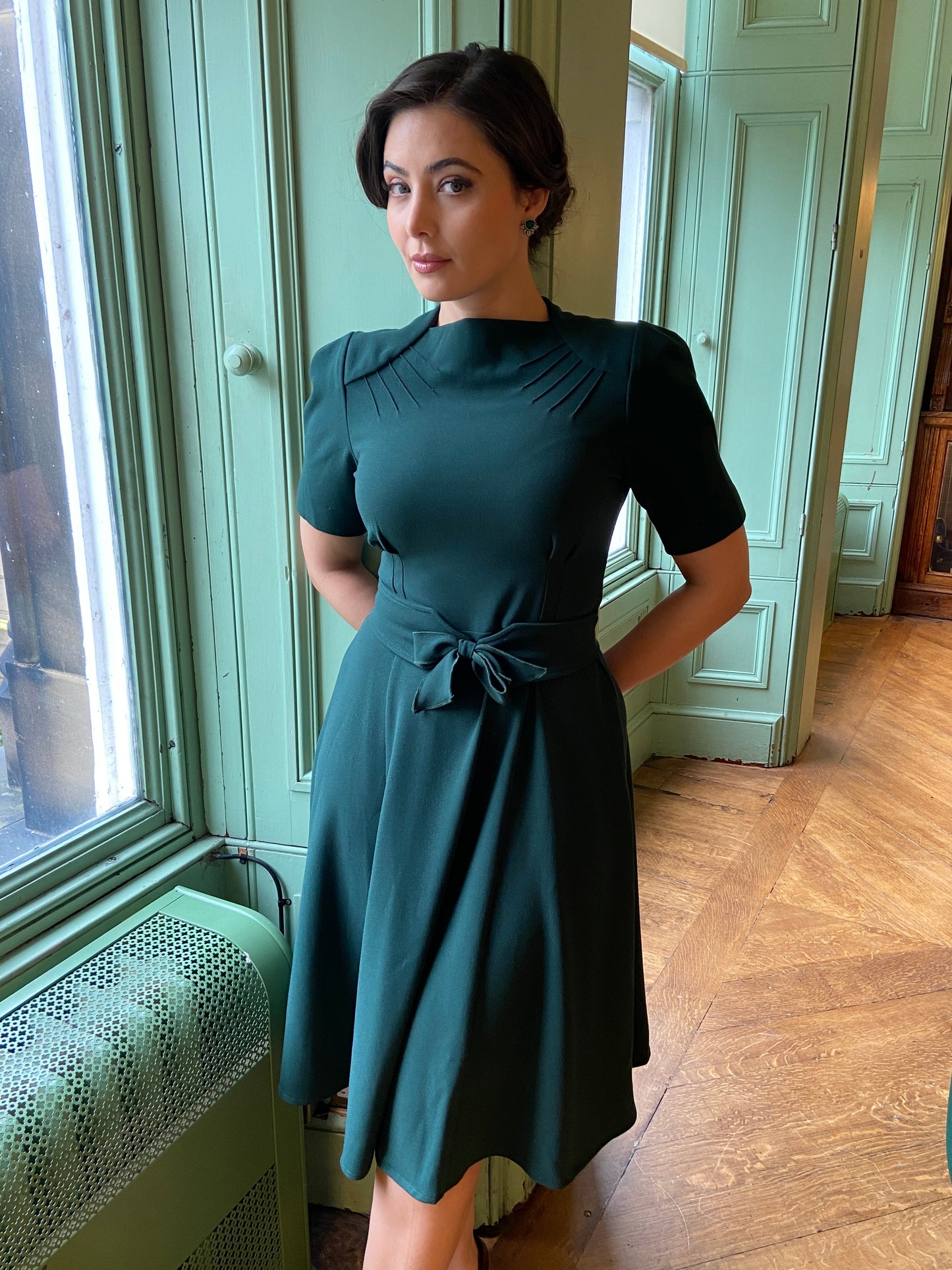 1940s Stanwyck Dress - Racing Green